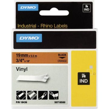 DYMO Rhino industriële Vinyl Labels | 19 mm x 5,5 m | zwarte afdruk op oranje | zelfklevende labels voor Rhino &amp; LabelManager labelprinters