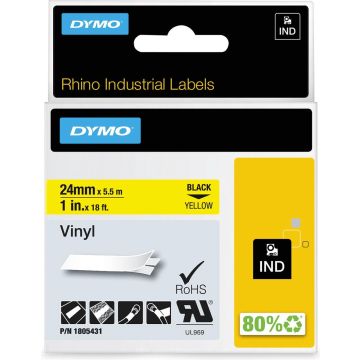 DYMO Rhino industriële Vinyl Labels | 24 mm x 5,5 m | zwarte afdruk op geel | zelfklevende labels voor Rhino &amp; LabelManager labelprinters