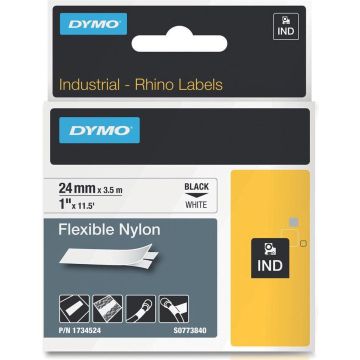 DYMO Rhino industriële Flexibele Nylon Labels | 24 mm x 3,5 m | zwarte afdruk op wit | zelfklevende labels voor Rhino &amp; LabelManager labelprinters