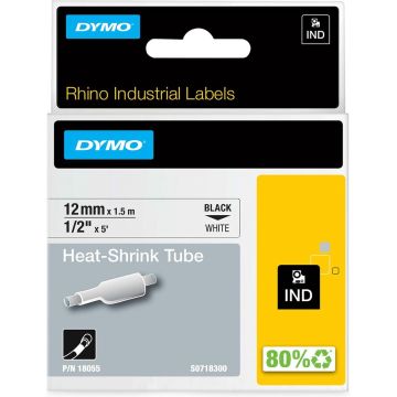 DYMO Rhino industriële Heat-Shrink Tube-labels | 12 mm x 1,5 m | zwarte afdruk op wit | voor Rhino labelprinters