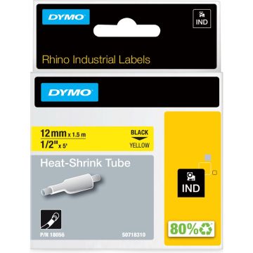 DYMO Rhino industriële Heat-Shrink Tube-labels | 12 mm x 1,5 m | zwarte afdruk op geel | voor Rhino labelprinters