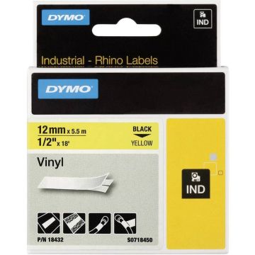 DYMO Rhino industriële Vinyl Labels | 12 mm x 5,5 m | zwarte afdruk op geel | zelfklevende labels voor Rhino &amp; LabelManager labelprinters