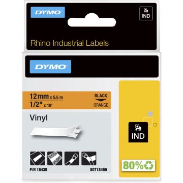 DYMO Rhino industriële Vinyl Labels | 12 mm x 5,5 m | zwarte afdruk op oranje | zelfklevende labels voor Rhino &amp; LabelManager labelprinters