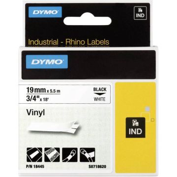 DYMO Rhino industriële Vinyl Labels | 19 mm x 5,5 m | zwarte afdruk op wit | zelfklevende labels voor Rhino &amp; LabelManager labelprinters