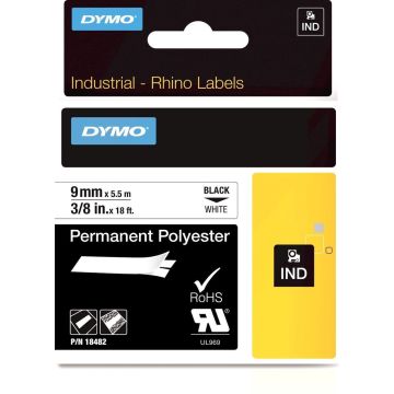 DYMO Rhino industriële labels | Permanent Polyester | 9 mm x 3,5 m | zwarte afdruk op wit | zelfklevende labels voor Rhino &amp; LabelManager labelprinters