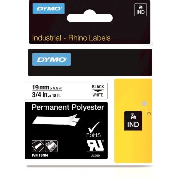 DYMO Rhino industriële labels | Permanent Polyester | 19 mm x 3,5 m | zwarte afdruk op wit | zelfklevende labels voor Rhino &amp; LabelManager labelprinters