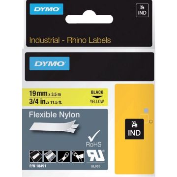 DYMO Rhino industriële Flexibele Nylon Labels | 19 mm x 3,5 m | zwarte afdruk op geel | zelfklevende labels voor Rhino &amp; LabelManager labelprinters