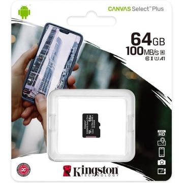 Kingston 64GB microSDHC Canvas Select Plus 100R A1 C10 Single Pack zonder Adapter