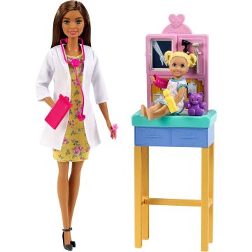 Barbie Careers Kinderarts Speelset - Barbie Pop met Bruin Haar, Minipop en Onderzoekstafel