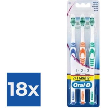 Oral-B Tandenborstel – Classic 123 Medium 3 Stuks - Voordeelverpakking 18 stuks