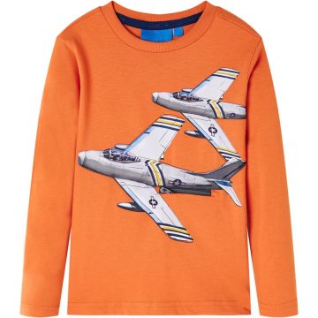 vidaXL-Kindershirt-met-lange-mouwen-vliegtuigprint-128-donkeroranje