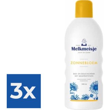 Melkmeisje Bad &amp; Douche Zonnebloem - 1000 ml - Douchecrème - Voordeelverpakking 3 stuks