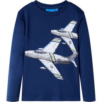 vidaXL-Kindershirt-met-lange-mouwen-vliegtuigprint-128-marineblauw