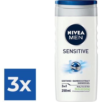 NIVEA Men Sensitive Douchegel - 250ml - Voordeelverpakking 3 stuks