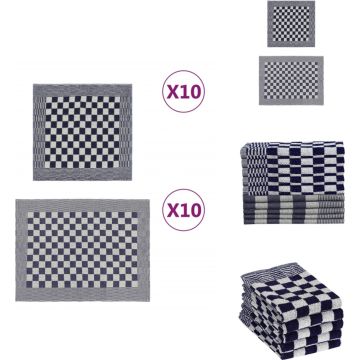 vidaXL Keukendoeken Set - 20 stuks - 100% katoen - Blauw en wit - 50 x 70 cm - Absorberend - Handdoek