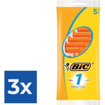 BIC 1 Sensitive Wegwerpscheermesjes Voor Heren Met Een Enkel Mesje En Vaste Kop - Pak van 5 Stuks - Voordeelverpakking 3 stuks
