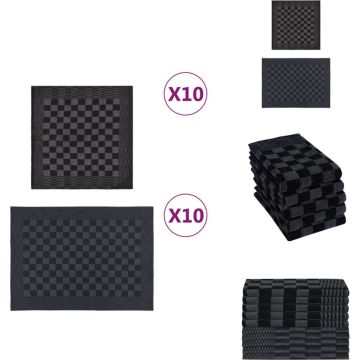 vidaXL Keukendoeken - Set van 20 stuks - Zwart en grijs - 100% katoen - Handdoek