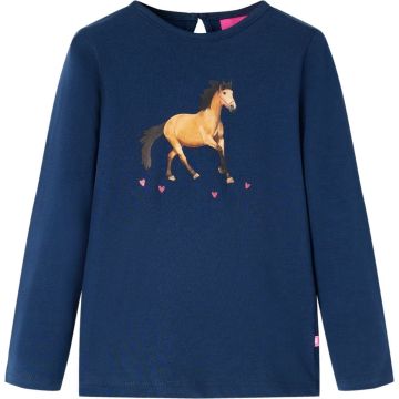 vidaXL-Kindershirt-met-lange-mouwen-paardenprint-128-marineblauw