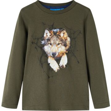 vidaXL-Kindershirt-met-lange-mouwen-wolvenprint-116-kakikleurig