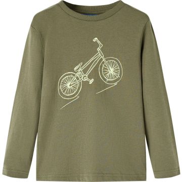 vidaXL-Kindershirt-met-lange-mouwen-fietsprint-128-kakikleurig