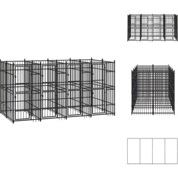 vidaXL Hondenkennel - Zwart - Gepoedercoat staal - 384x192x200 cm - Met deuren - Kennel
