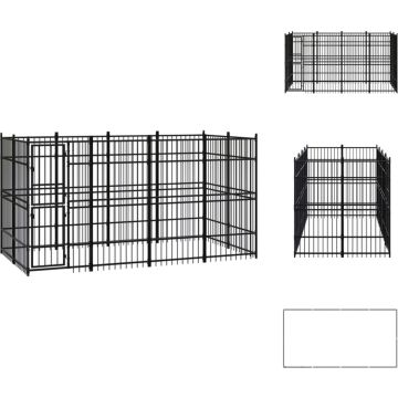 vidaXL Hondenkennel 200 - 384 x 192 x 200 cm - Stalen Stangen - Duurzaam en veilig - Zwart - Kennel