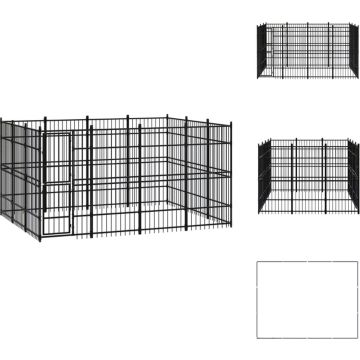 vidaXL Hondenkennel - Zwart - 384 x 288 x 200 cm - Stalen constructie - Kennel