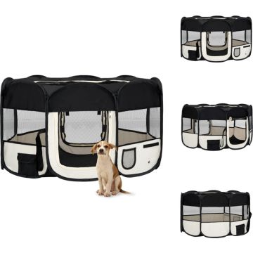 vidaXL Inklapbare Hondenren - 145x145x61 cm - Lichtgewicht en stevig - Gaasdak en zijnetten - Zwart en crème - Polyester en staal - Inclusief draagtas - Kennel