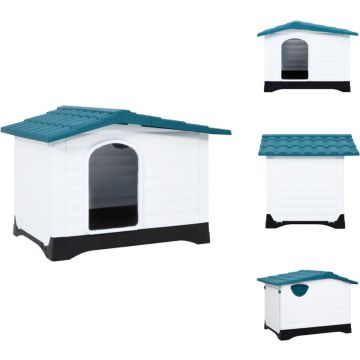 vidaXL PP Hondenhok - Duurzaam - Goede ventilatie - Praktisch dak - Verhoogde vloer - Blauw - wit - zwart - 90.5 x 68 x 66 cm - Hok