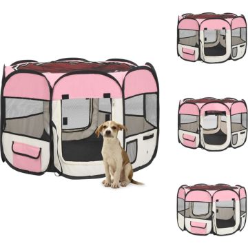 vidaXL Inklapbare hondenren - 90x90x58 cm - lichtgewicht en stevig - roze en crème - polyester en staal - Kennel
