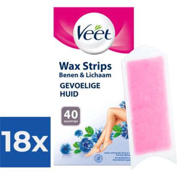 Veet - Ontharingsstrips - Benen &amp; Lichaam - Gevoelige Huid - Easy-Gelwax - 40 stuks - Voordeelverpakking 18 stuks