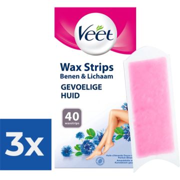 Veet - Ontharingsstrips - Benen &amp; Lichaam - Gevoelige Huid - Easy-Gelwax - 40 stuks - Voordeelverpakking 3 stuks