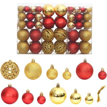 The Living Store Kerstballen - Mat - Glitter - Glanzend - Opengewerkt - Onbreekbaar - Goud en Wijnrood - PS - 3 cm - 4 cm - 6 cm