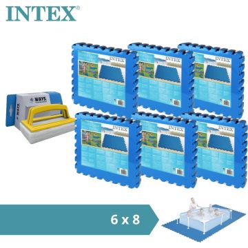 Intex - Zwembadtegels - 6 verpakkingen van 8 tegels - 12m² &amp; WAYS scrubborstel