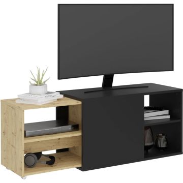 LuxeLivin' - Tv-kast met 2 open vakken 133,5x39,9x49,2 cm zwart &amp; artisan eiken