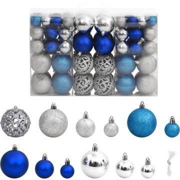 vidaXL-Kerstballen-100-st-3/4/6-cm-blauw-en-zilverkleurig
