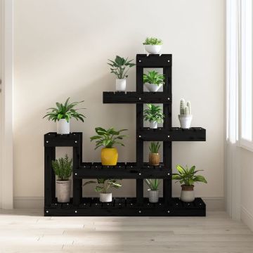 The Living Store Plantenstandaard Grenenhout - 92 x 25 x 97 cm - zwart
