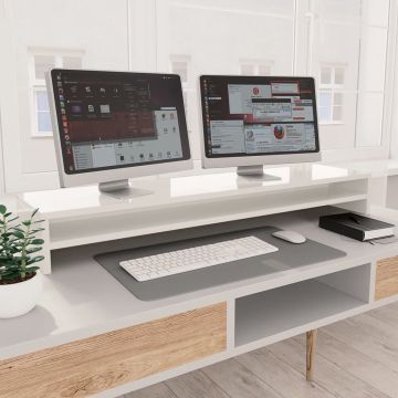 Furniture Limited - Monitorstandaard 100x24x13 cm bewerkt hout hoogglans wit
