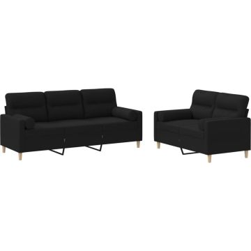 vidaXL-2-delige-Loungeset-met-kussens-stof-zwart