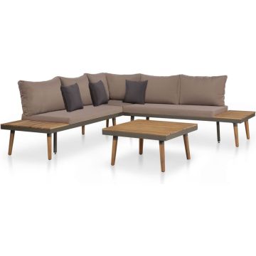 The Living Store-4-delige-Loungeset-met-kussens-massief-acaciahout-bruin - Tuinset