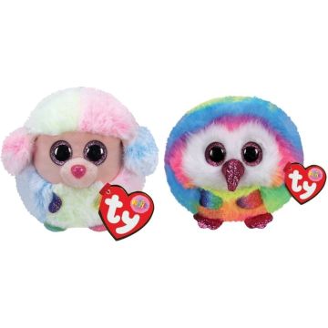 Ty - Knuffel - Teeny Puffies - Rainbow Poodle &amp; Owen Owl