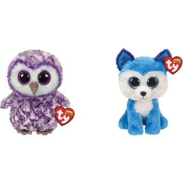 Ty - Knuffel - Beanie Boo's - Moonlight Owl &amp; Prince Husky