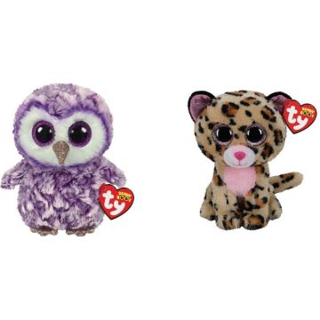 Ty - Knuffel - Beanie Boo's - Moonlight Owl &amp; Livvie Leopard