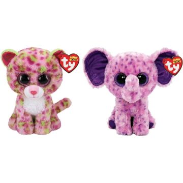 Ty - Knuffel - Beanie Boo's - Lainey Leopard &amp; Eva Elephant