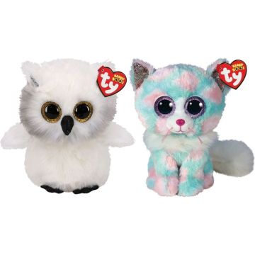 Ty - Knuffel - Beanie Buddy - Austin Owl &amp; Opal Cat