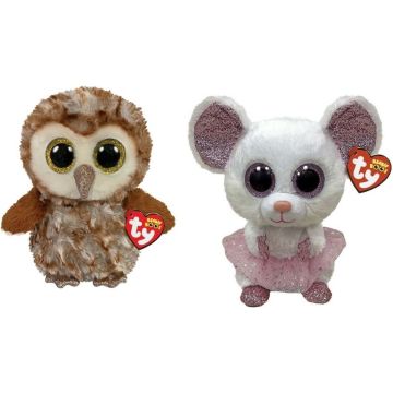 Ty - Knuffel - Beanie Buddy - Percy Owl &amp; Nina Mouse
