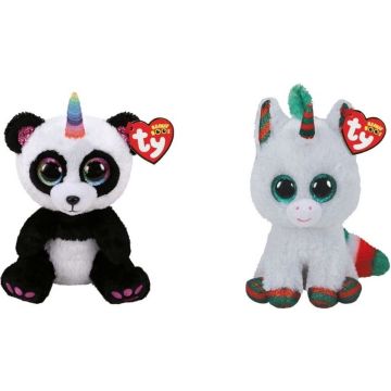 Ty - Knuffel - Beanie Boo's - Paris Panda &amp; Christmas Unicorn