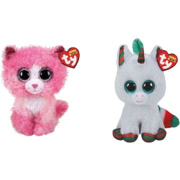 Ty - Knuffel - Beanie Boo's - Reagan Cat &amp; Christmas Unicorn