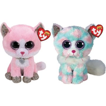 Ty - Knuffel - Beanie Boo's - Fiona Pink Cat &amp; Opal Cat