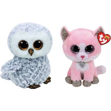 Ty - Knuffel - Beanie Boo's - Owlette Owl &amp; Fiona Pink Cat